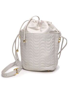 Vintage Valentino Orlandi Italy Cream Leather Bucket Shoulder Bag Quilted Body